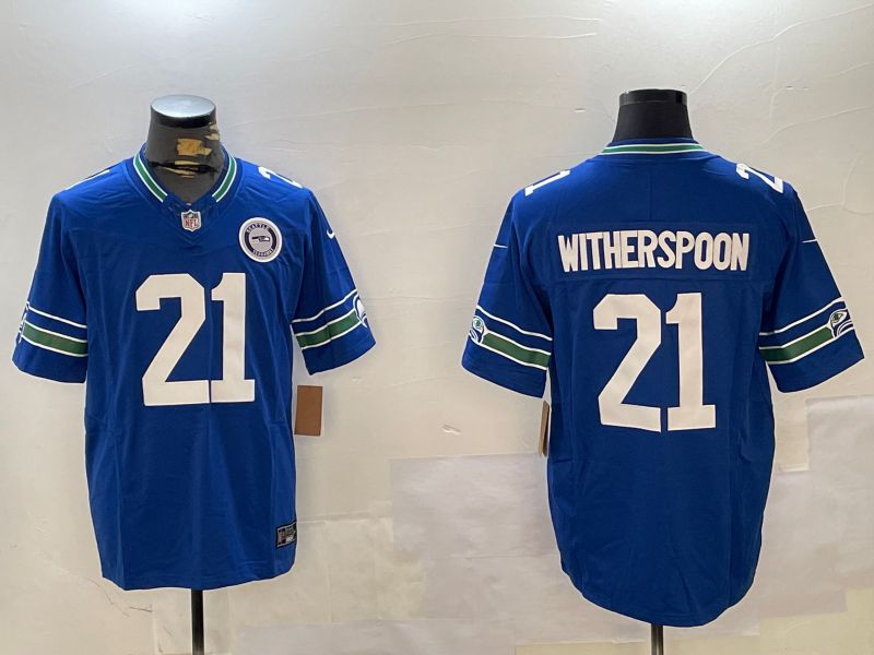 Men Seattle Seahawks #21 Witherspoon Blue Throwback three generations 2024 Nike Limited NFL Jersey style 2->seattle seahawks->NFL Jersey